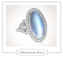 Load image into Gallery viewer, Raymond C. Yard, Moonstone and Diamond, Platinum Ring
