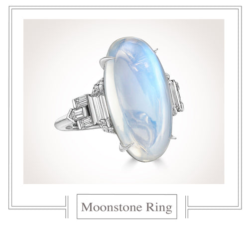 Raymond C. Yard, Moonstone and Diamond, Platinum Ring