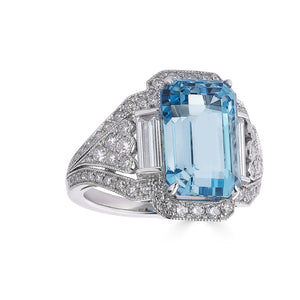 Raymond C. Yard, Aquamarine and Diamond, Platinum Ring
