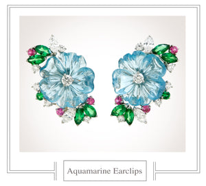 Raymond C. Yard, Aquamarine, Diamond, Tsavorite, Pink Sapphire, Platinum Earclips